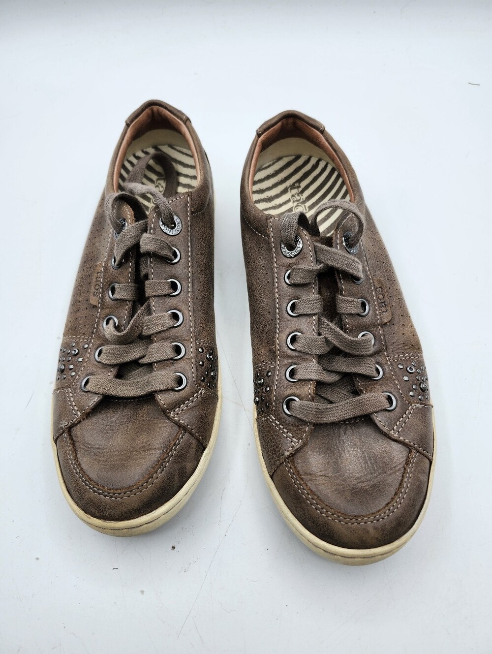 Taos Footwear Brown Leather Upper & Insoles Lace-Up Sneakers